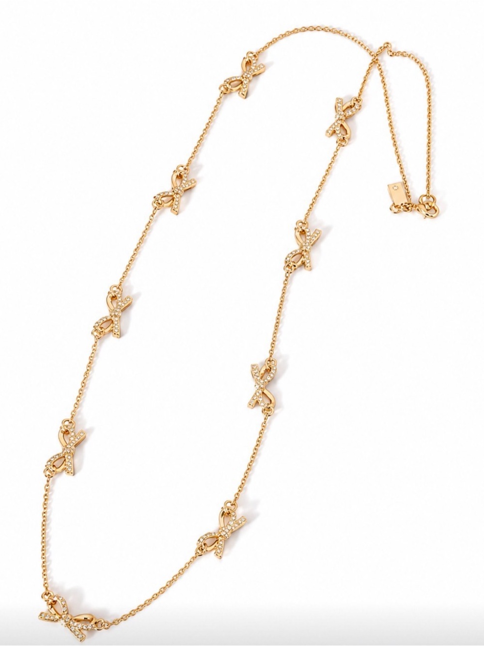 kate spade Gold Bow Station Necklace with Crystal Accents